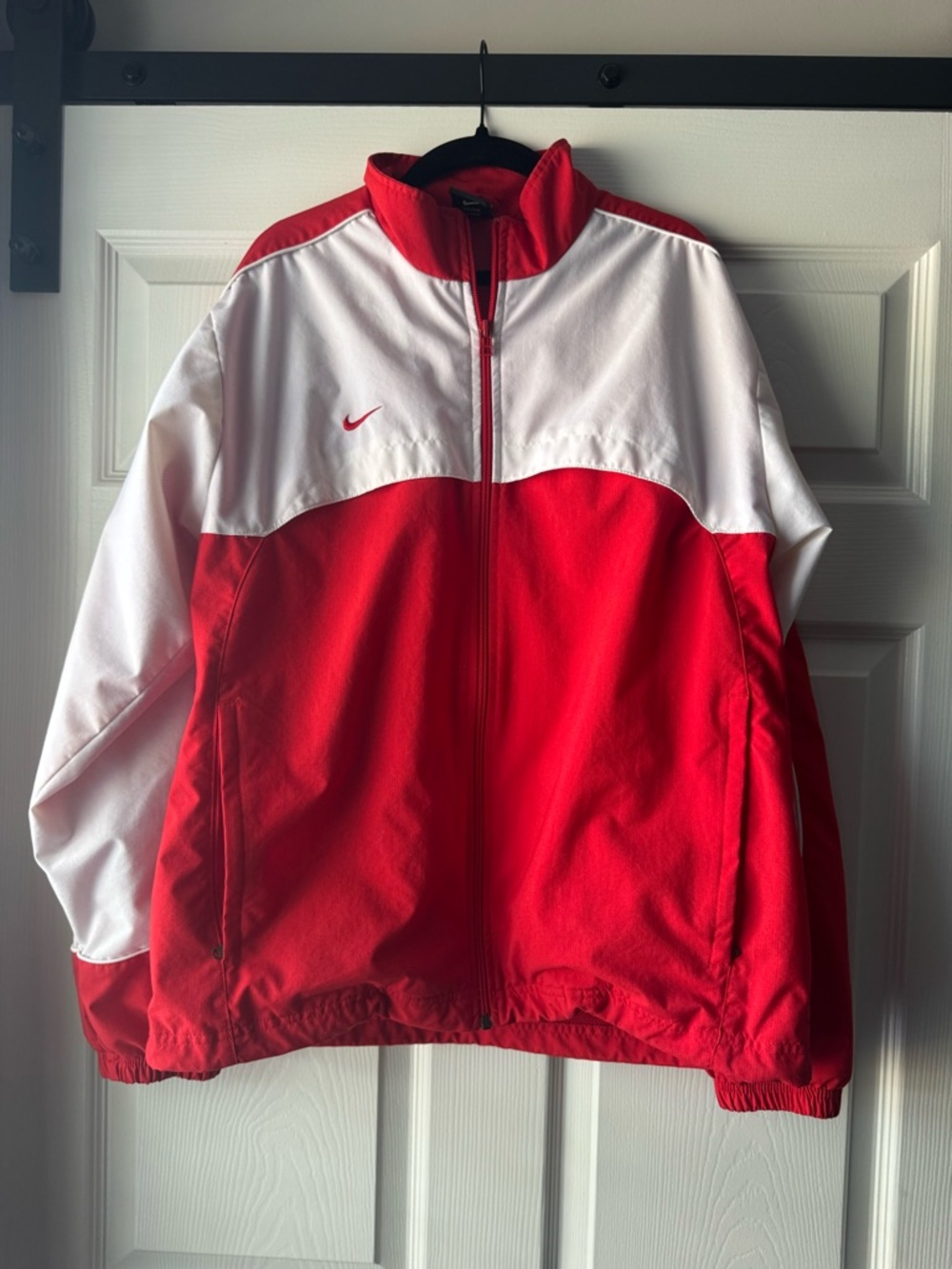Nike Track Jacket Men’s Small Red White Zip Up Athletic Windbreaker